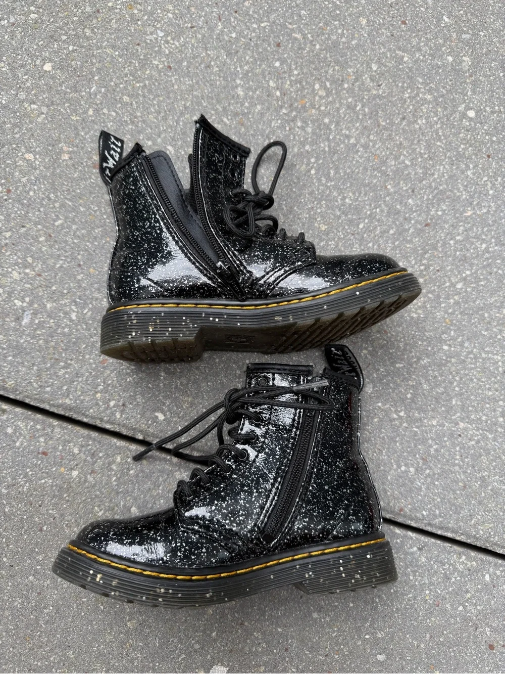 Dr. Martens 1460 Kids Black Patent Glitter Combat Boots Size 9